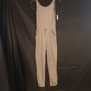 black/white striped jersey jumpsuit with pockets